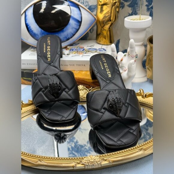 🆕 KURT GEIGER LONDON 🧿 NWOB Black Kensington Quilted Block Heel Sandal, Sz35 5 - Picture 5 of 16
